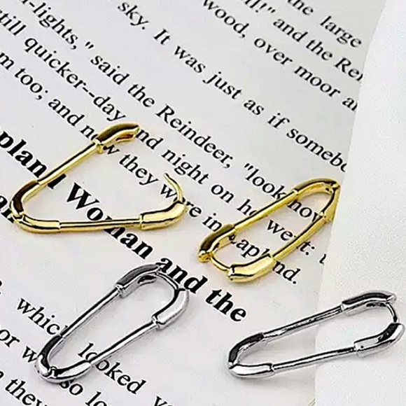 Safety Pin Gold Plated Earrings Sterling Silver - Picture 4 of 7